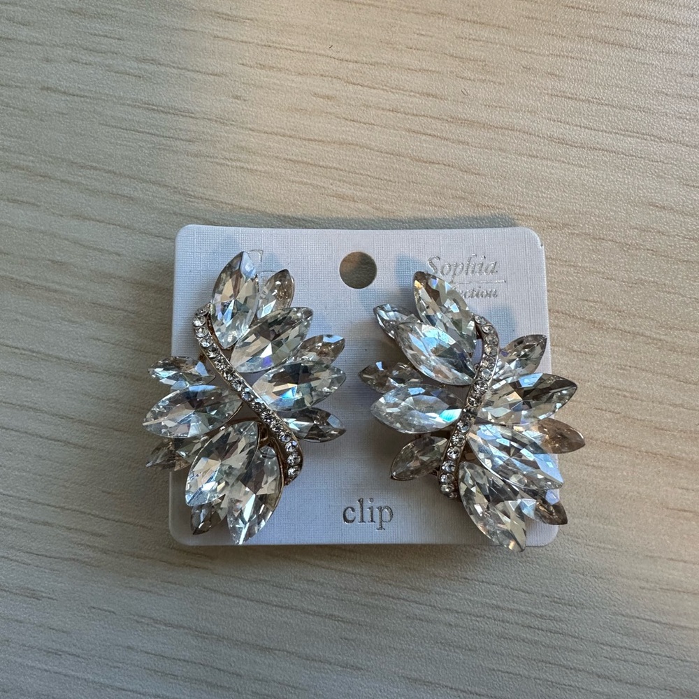 Silver Crystal Clip-On Earrings